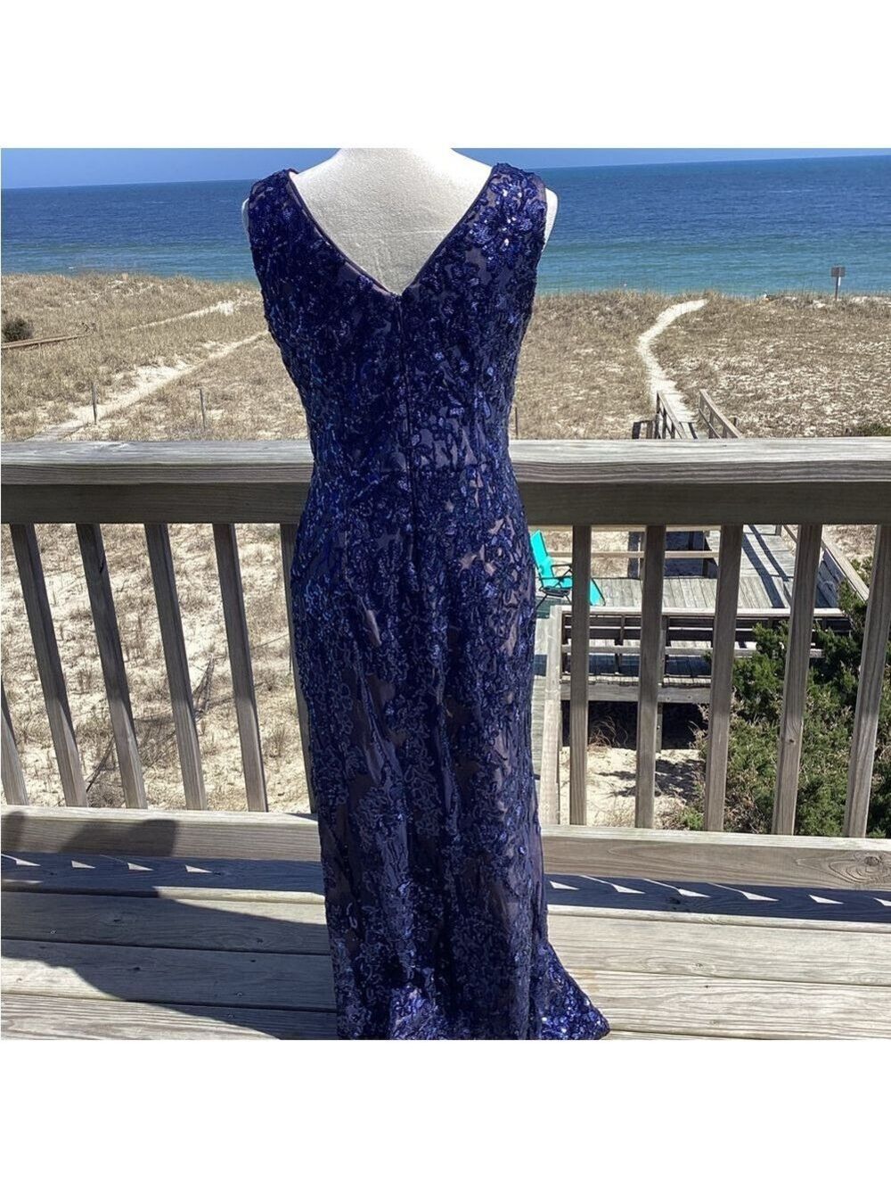 Alex Evenings Navy Sequin Maxi Dress - Picture 7 of 13